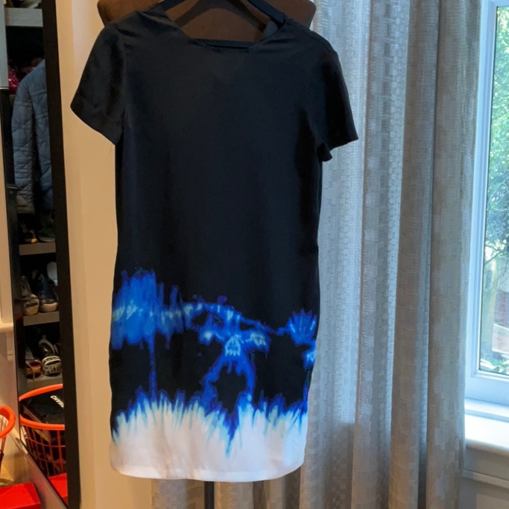 Vince Black Shift Dress with Blue & White Ombre Detail